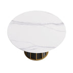53 White Sintered Stone Round Dining Table with Lazy Susan - N/A