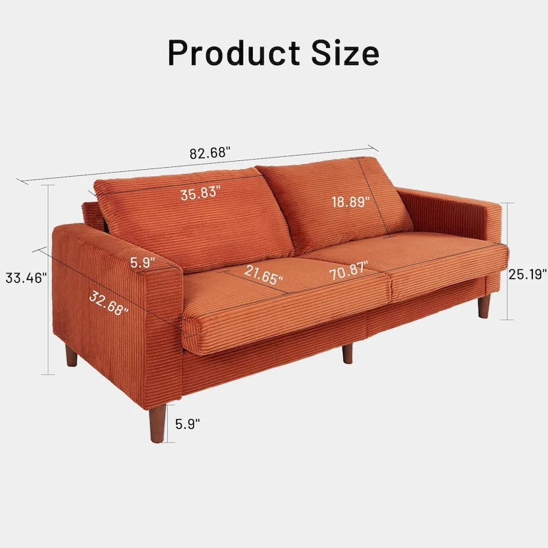 82 Inch Sofa, Comfy Sofa Couch Extra Deep Seats, Corduroy Couch for Living Room Loveseat Removable Sofa Cover Cushions