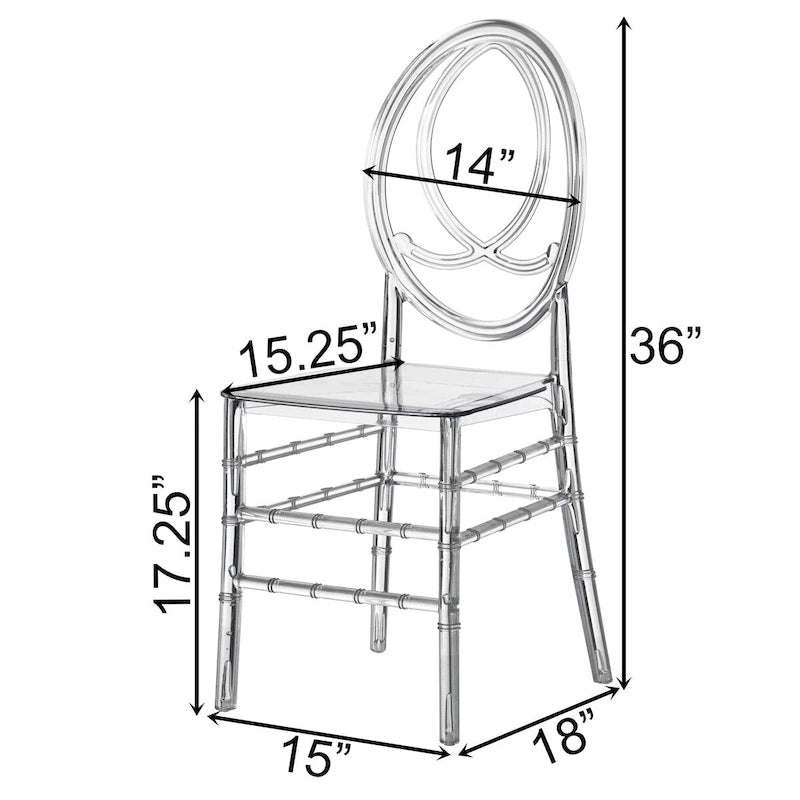 Modern Acrylic Phoenix Dining Chair, Stackable Transparent Party Chair, Crystal Clear Acrylic Chair for Events and Weddings