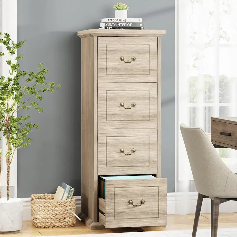 51-Inch Tall 4-Drawer File Cabinet, Wood Vertical Filing Cabinet for A4 /Letter Size