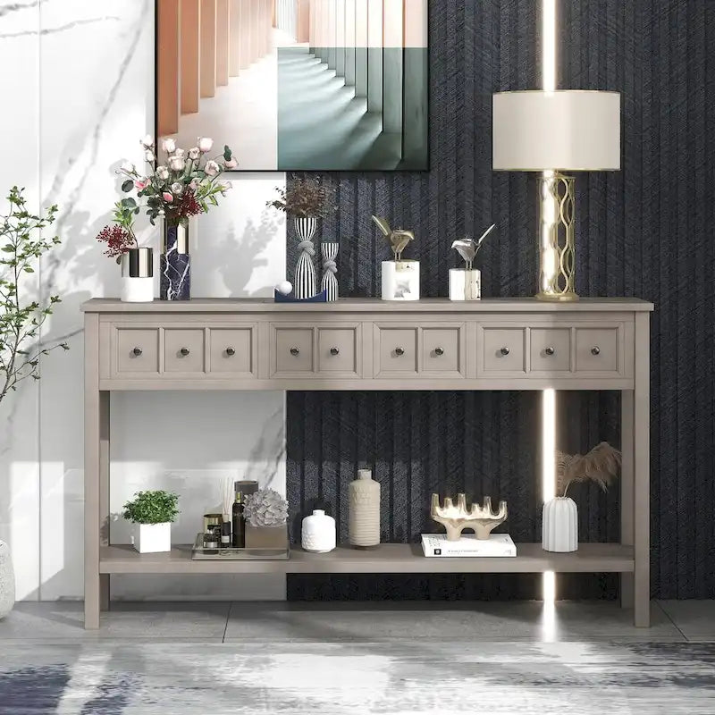 Cusp Barn Rustic Entryway Console Table, 60 Long Sofa Table with two Different Size Drawers and Bottom Shelf for Storage