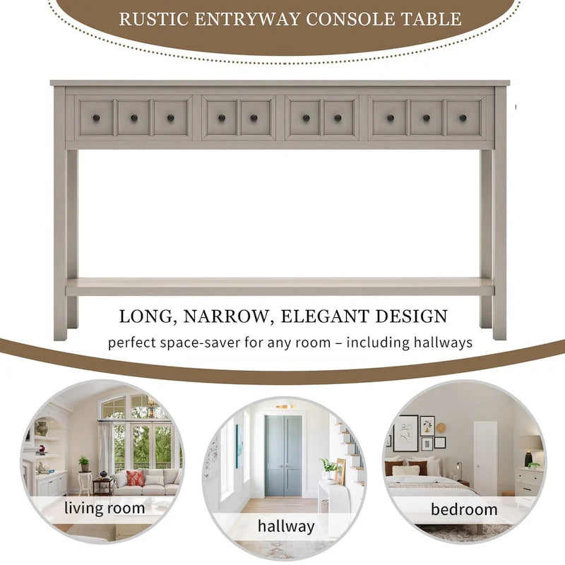 Cusp Barn Rustic Entryway Console Table, 60 Long Sofa Table with two Different Size Drawers and Bottom Shelf for Storage