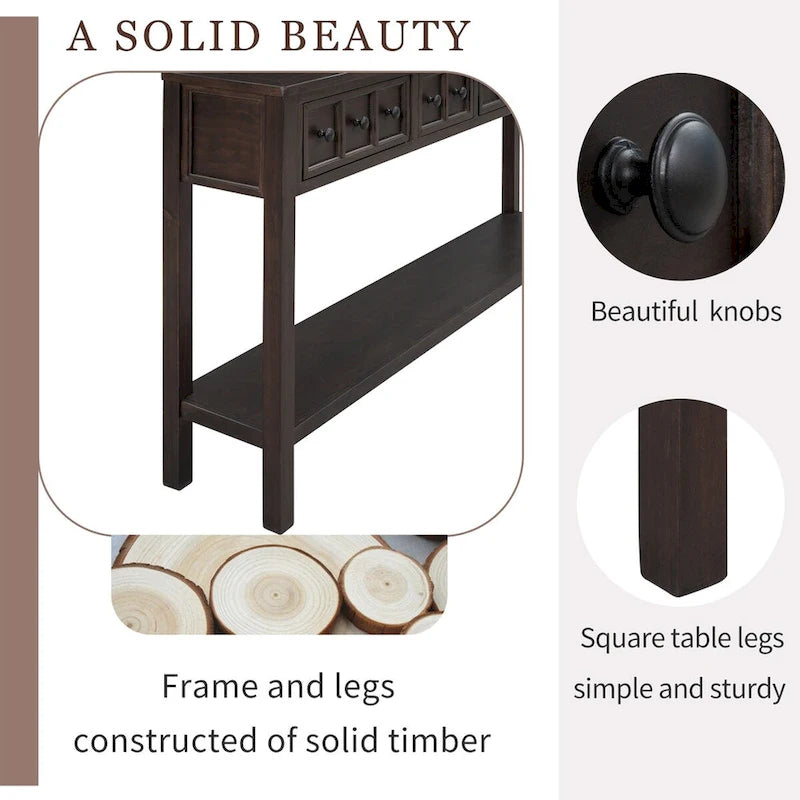 Cusp Barn Rustic Entryway Console Table, 60 Long Sofa Table with two Different Size Drawers and Bottom Shelf for Storage