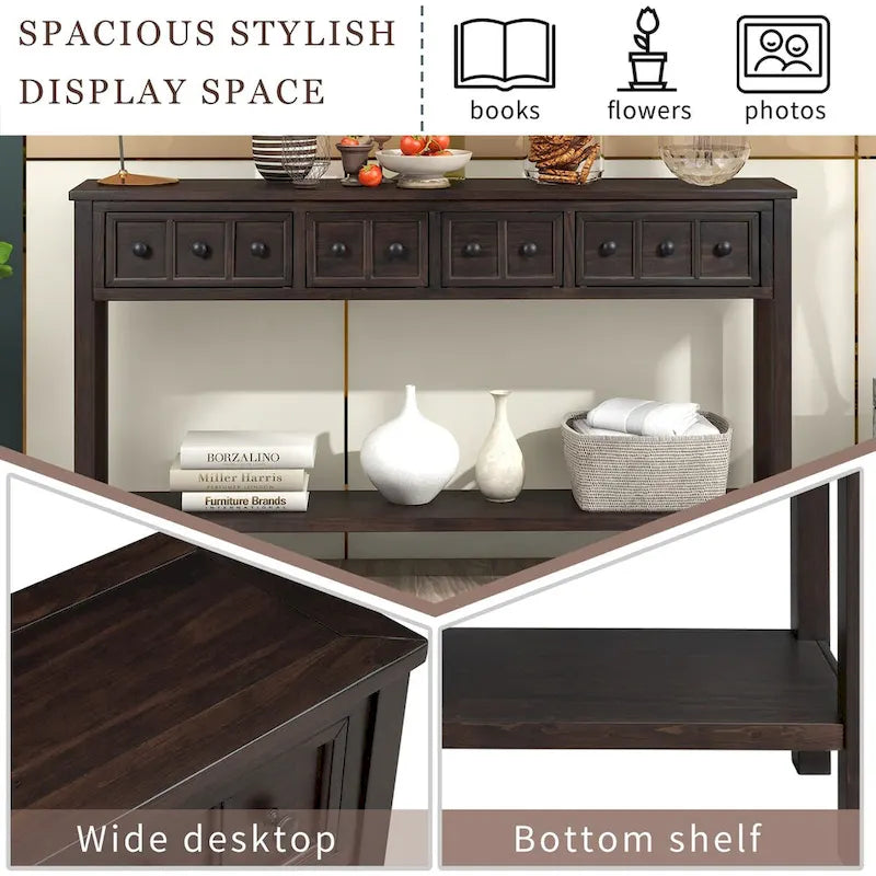 Cusp Barn Rustic Entryway Console Table, 60 Long Sofa Table with two Different Size Drawers and Bottom Shelf for Storage