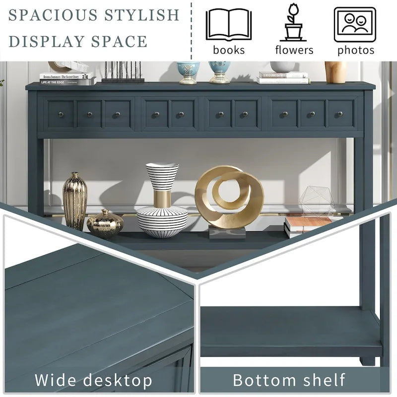 Cusp Barn Rustic Entryway Console Table, 60 Long Sofa Table with two Different Size Drawers and Bottom Shelf for Storage