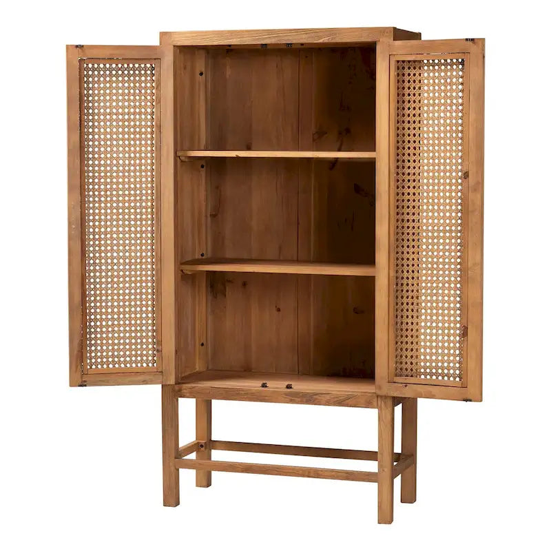 Mobile alto Sibu in rattan naturale e legno di teak in stile bohémien