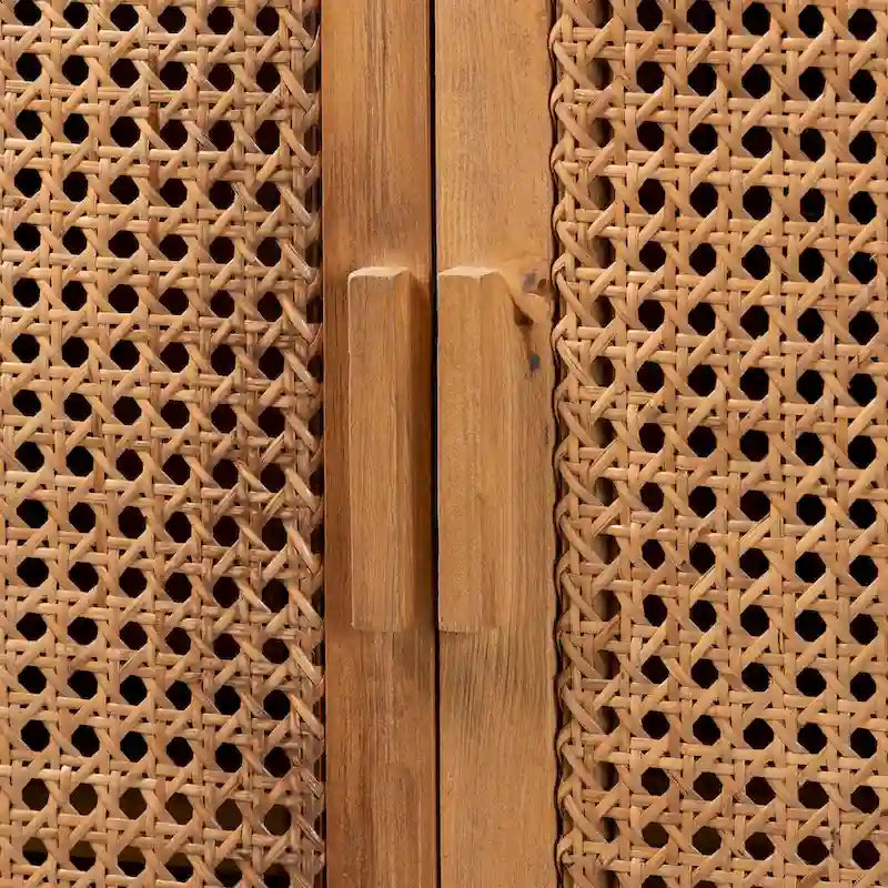 Mobile alto Sibu in rattan naturale e legno di teak in stile bohémien