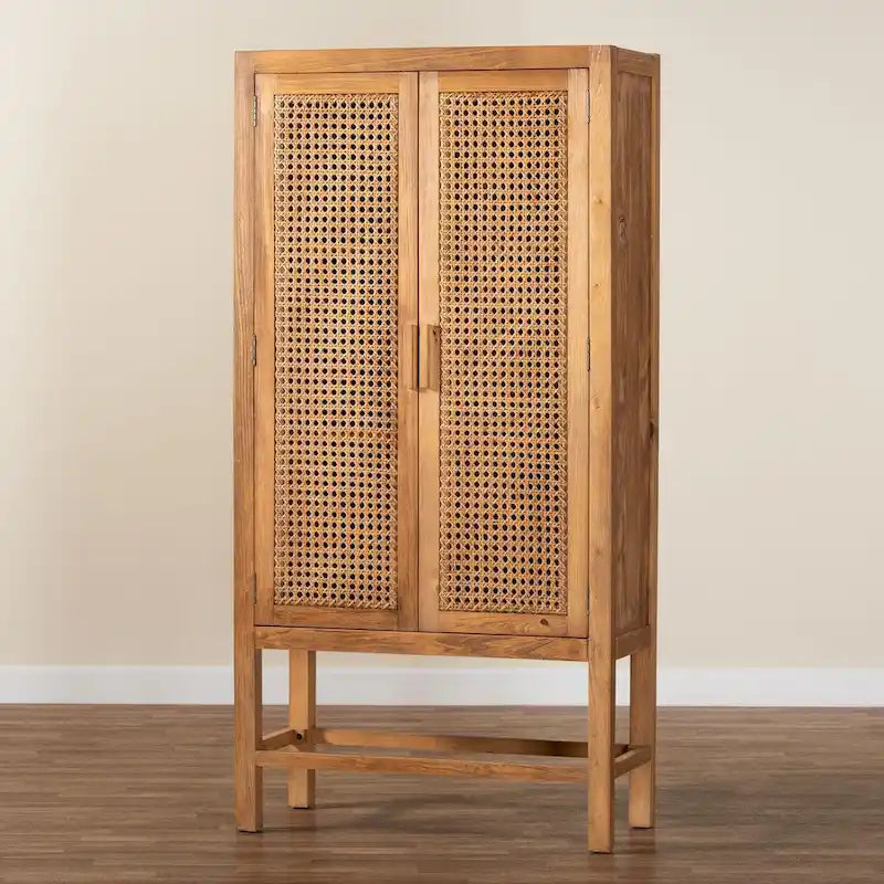 Mobile alto Sibu in rattan naturale e legno di teak in stile bohémien