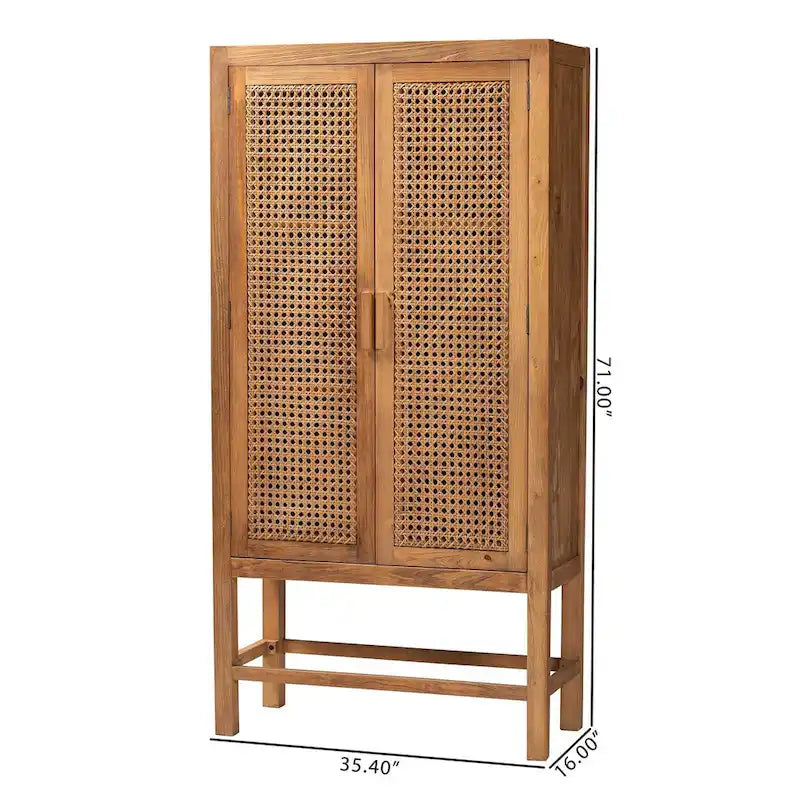 Mobile alto Sibu in rattan naturale e legno di teak in stile bohémien