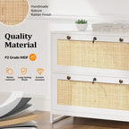 File Cabinet Lateral 2-Drawer Wood Rattan with Lock for Home Office