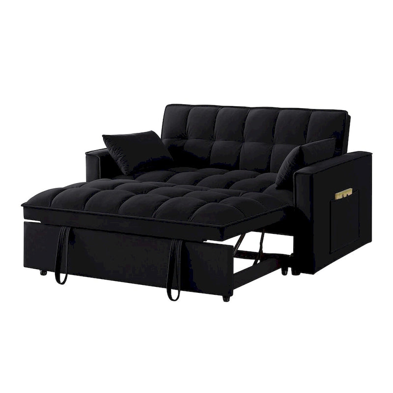 4-in-1 Pull-Out Sleeper Sofa Bed - Loveseat in Velvet -Convertible Couch Bed with Reclining Backrest,2 Side Pockets
