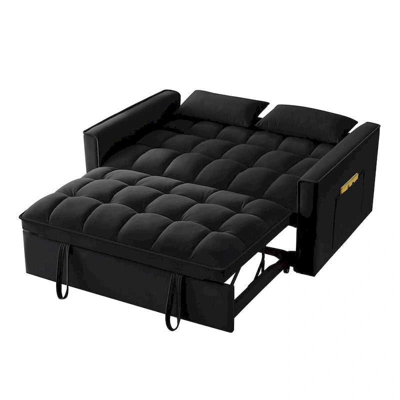 4-in-1 Pull-Out Sleeper Sofa Bed - Loveseat in Velvet -Convertible Couch Bed with Reclining Backrest,2 Side Pockets