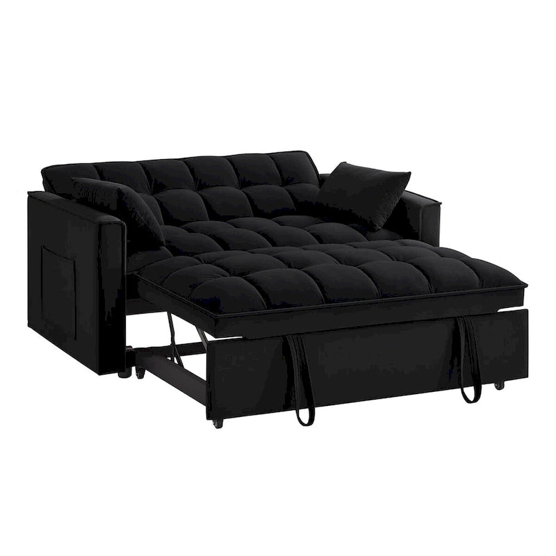 4-in-1 Pull-Out Sleeper Sofa Bed - Loveseat in Velvet -Convertible Couch Bed with Reclining Backrest,2 Side Pockets