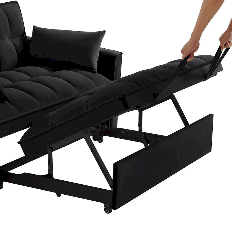 4-in-1 Pull-Out Sleeper Sofa Bed - Loveseat in Velvet -Convertible Couch Bed with Reclining Backrest,2 Side Pockets