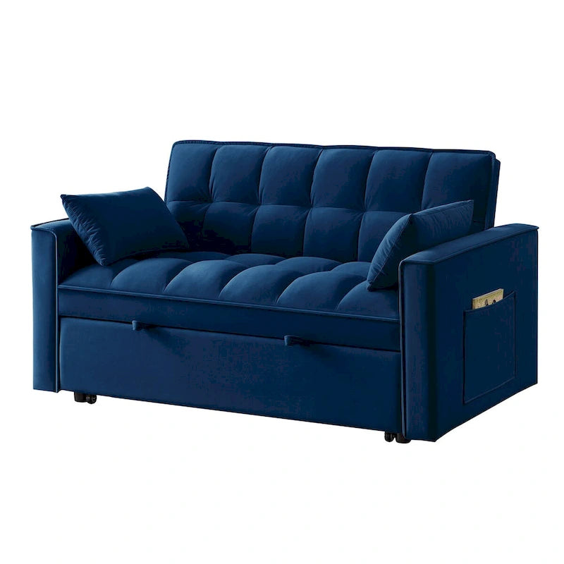 4-in-1 Pull-Out Sleeper Sofa Bed - Loveseat in Velvet -Convertible Couch Bed with Reclining Backrest,2 Side Pockets