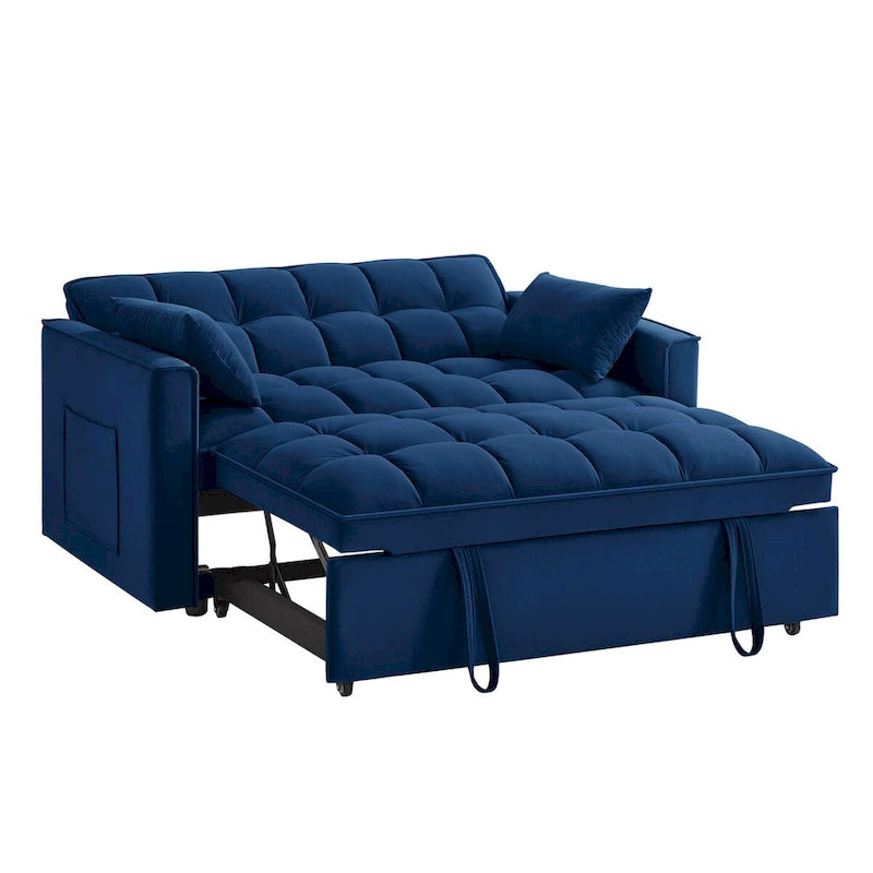 4-in-1 Pull-Out Sleeper Sofa Bed - Loveseat in Velvet -Convertible Couch Bed with Reclining Backrest,2 Side Pockets