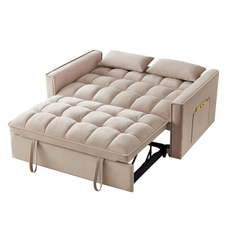 4-in-1 Pull-Out Sleeper Sofa Bed - Loveseat in Velvet -Convertible Couch Bed with Reclining Backrest,2 Side Pockets