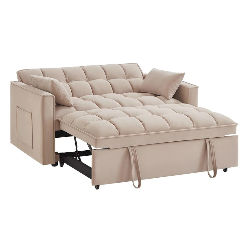 4-in-1 Pull-Out Sleeper Sofa Bed - Loveseat in Velvet -Convertible Couch Bed with Reclining Backrest,2 Side Pockets