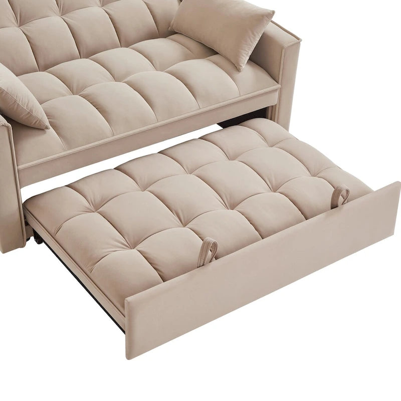 4-in-1 Pull-Out Sleeper Sofa Bed - Loveseat in Velvet -Convertible Couch Bed with Reclining Backrest,2 Side Pockets