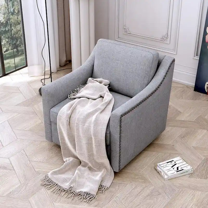 360 Degree Swivel Armchair Cotton Linen Skin-friendly Fabric Ergonomic Design
