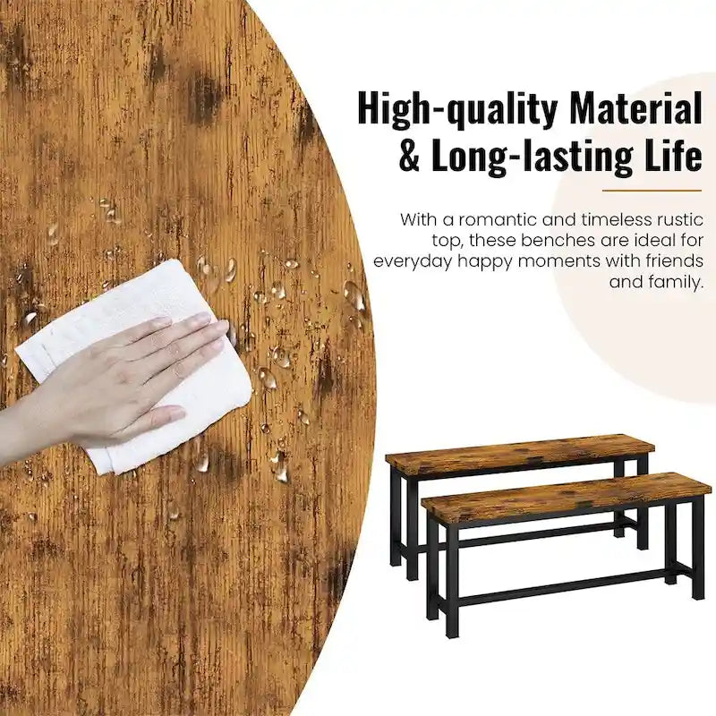 Farmhouse Dining Table Set with 2 Benches, 3-PieceTable Set