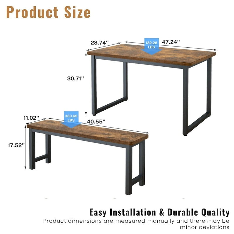 Farmhouse Dining Table Set with 2 Benches, 3-PieceTable Set