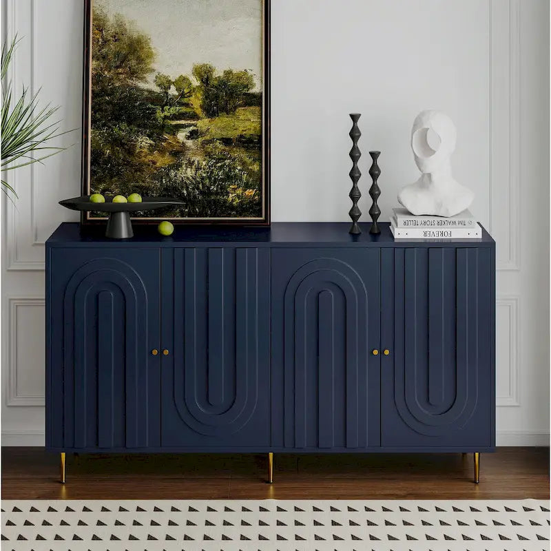 Modern Lacquered 4-Door Wooden Sideboard Buffet Server Cabinet