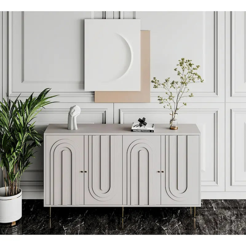 Modern Lacquered 4-Door Wooden Sideboard Buffet Server Cabinet