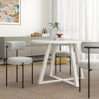 Roundhill Durban 5-Piece Round Dining Set, Trestle Dining Table with 4 Boucle Chairs