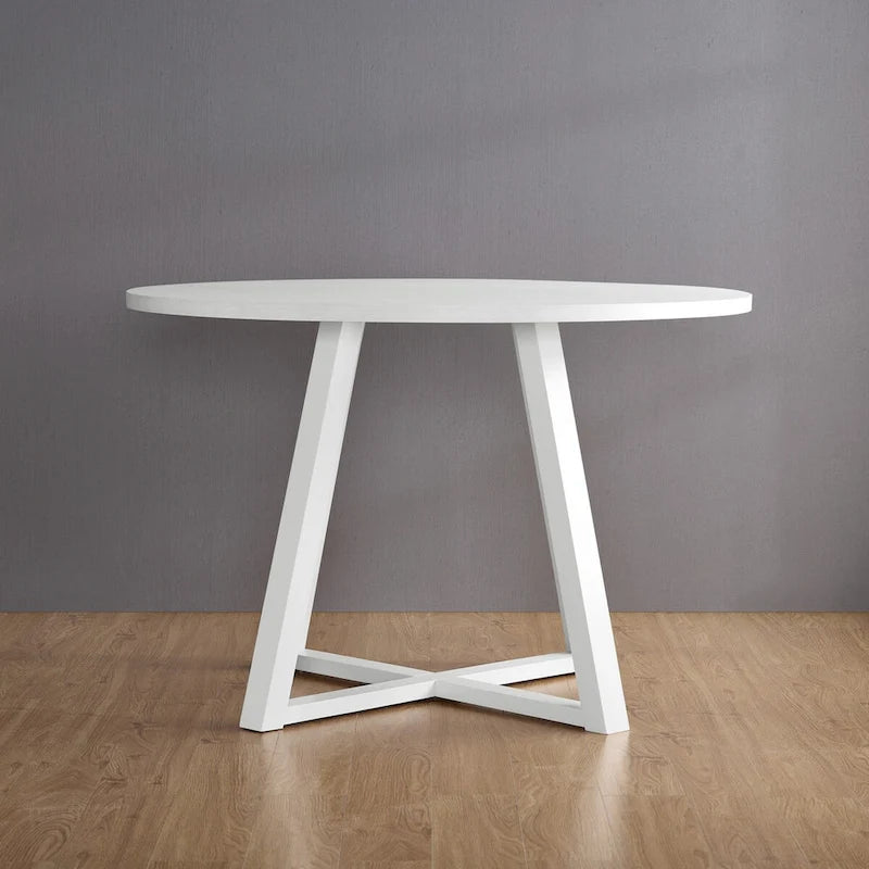 Roundhill Durban 5-Piece Round Dining Set, Trestle Dining Table with 4 Boucle Chairs