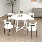 Roundhill Durban 5-Piece Round Dining Set, Trestle Dining Table with 4 Boucle Chairs