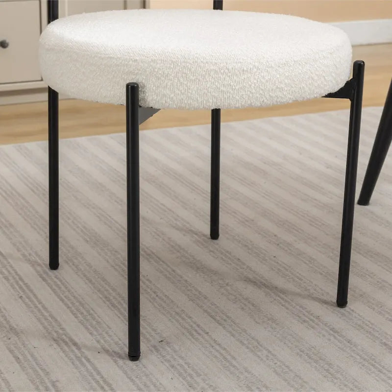 Roundhill Durban 5-Piece Round Dining Set, Trestle Dining Table with 4 Boucle Chairs