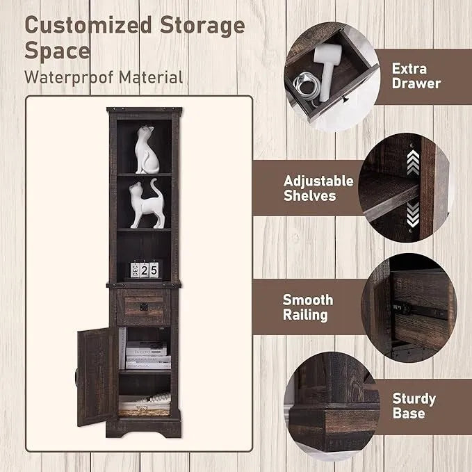 Farmhouse Bathroom Storage Cabinet, Storage Cabinet, Tall Linen Tower
