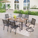 MAISON ARTS Patio Dining Set of 7 with Rectangular Brown Metal Dining Table and Metal Chairs