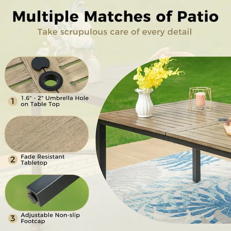 MAISON ARTS Patio Dining Set of 7 with Rectangular Brown Metal Dining Table and Metal Chairs