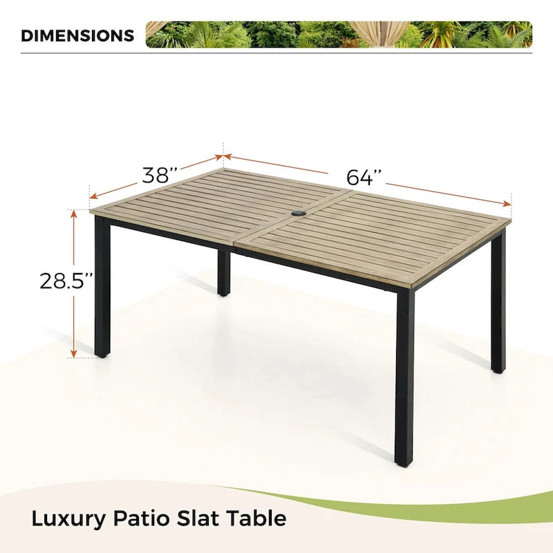 MAISON ARTS Patio Dining Set of 7 with Rectangular Brown Metal Dining Table and Metal Chairs