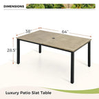 MAISON ARTS Patio Dining Set of 7 with Rectangular Brown Metal Dining Table and Metal Chairs