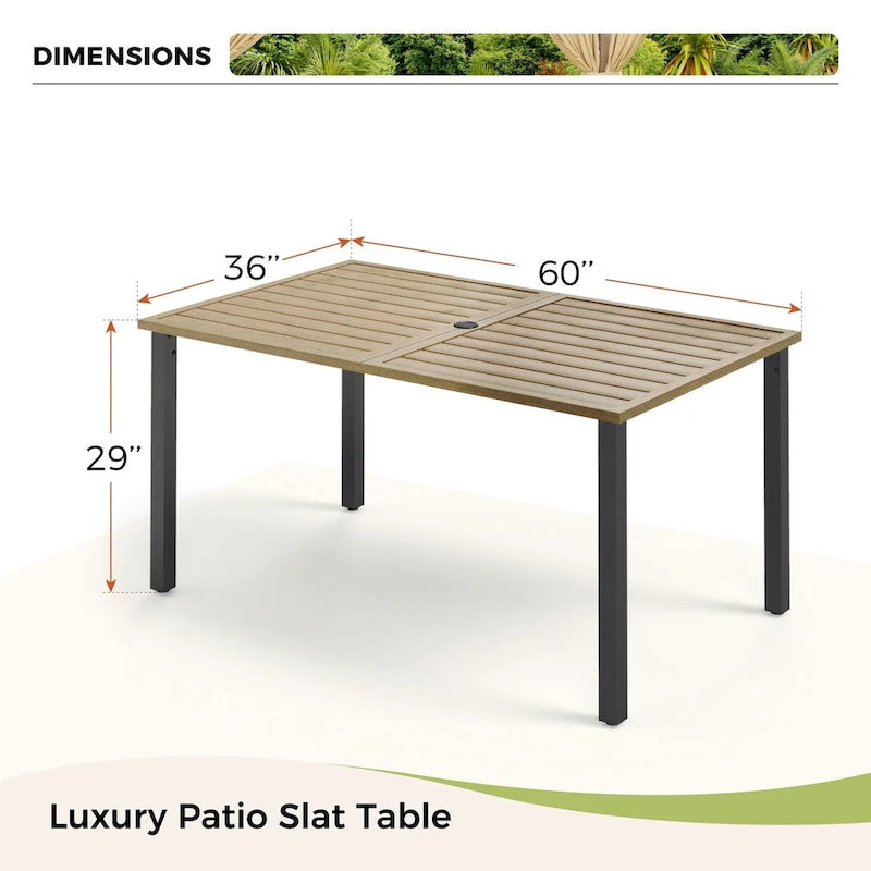 MAISON ARTS Patio Dining Set of 7 with Rectangular Brown Metal Dining Table and Metal Chairs