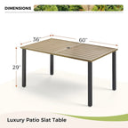 MAISON ARTS Patio Dining Set of 7 with Rectangular Brown Metal Dining Table and Metal Chairs