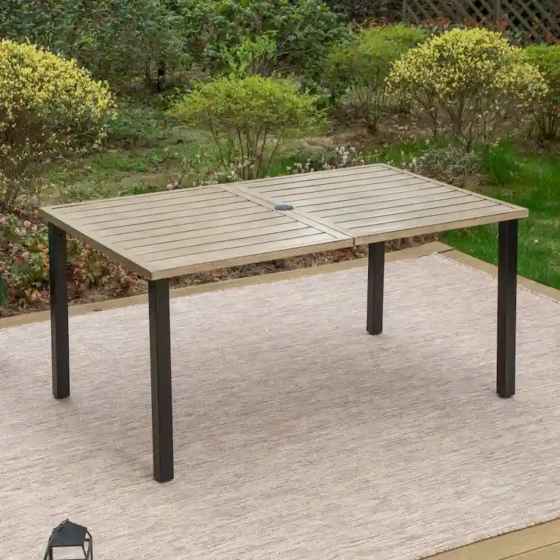 MAISON ARTS Patio Dining Set of 7 with Rectangular Brown Metal Dining Table and Metal Chairs