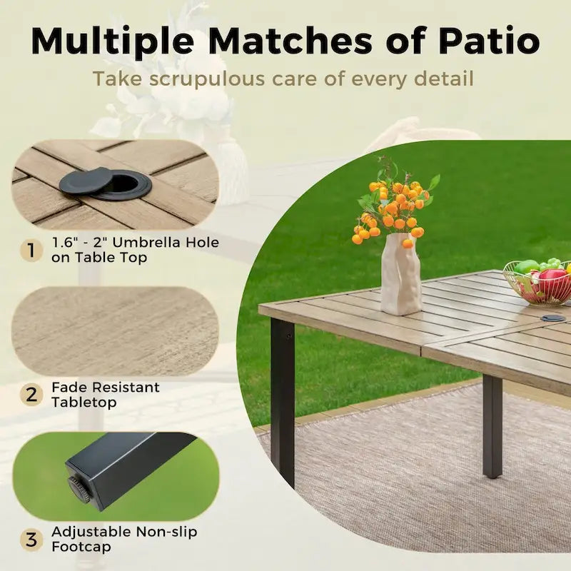MAISON ARTS Patio Dining Set of 7 with Rectangular Brown Metal Dining Table and Metal Chairs