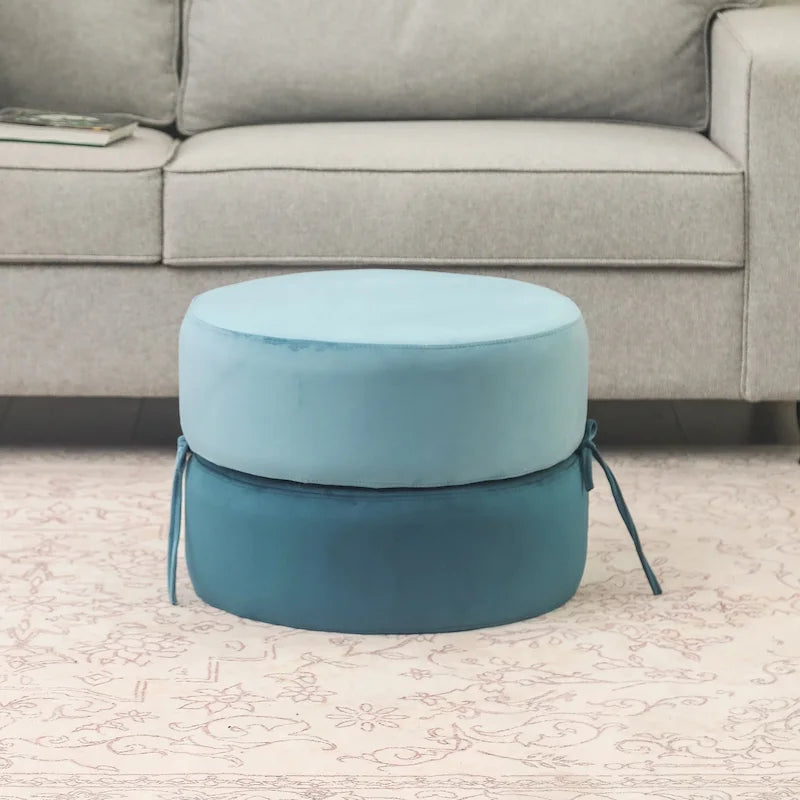 Adeco Round Pouf Upholstered Footrest Ottoman