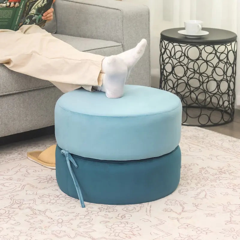 Adeco Round Pouf Upholstered Footrest Ottoman
