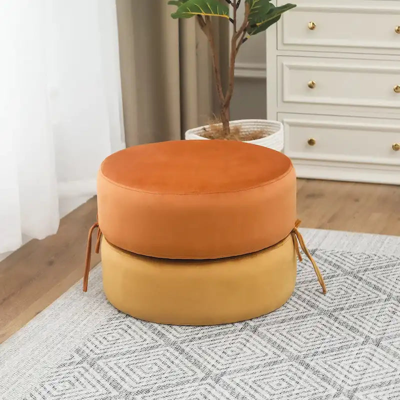 Adeco Round Pouf Upholstered Footrest Ottoman