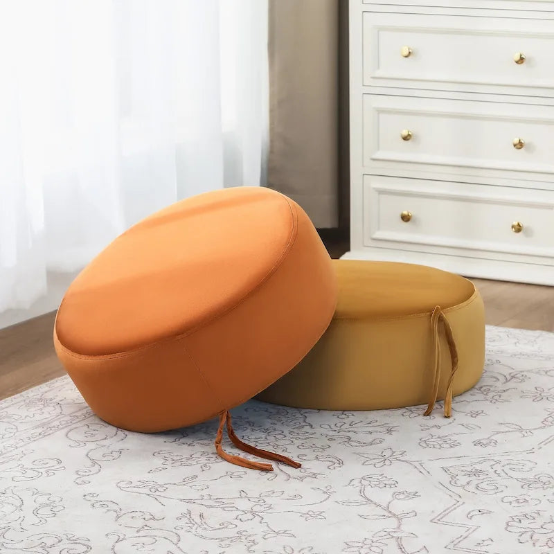 Adeco Round Pouf Upholstered Footrest Ottoman