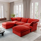 U Shape Couch Sectional for Living Room, Velvet Convertible Sectional Sofa With Ottomans