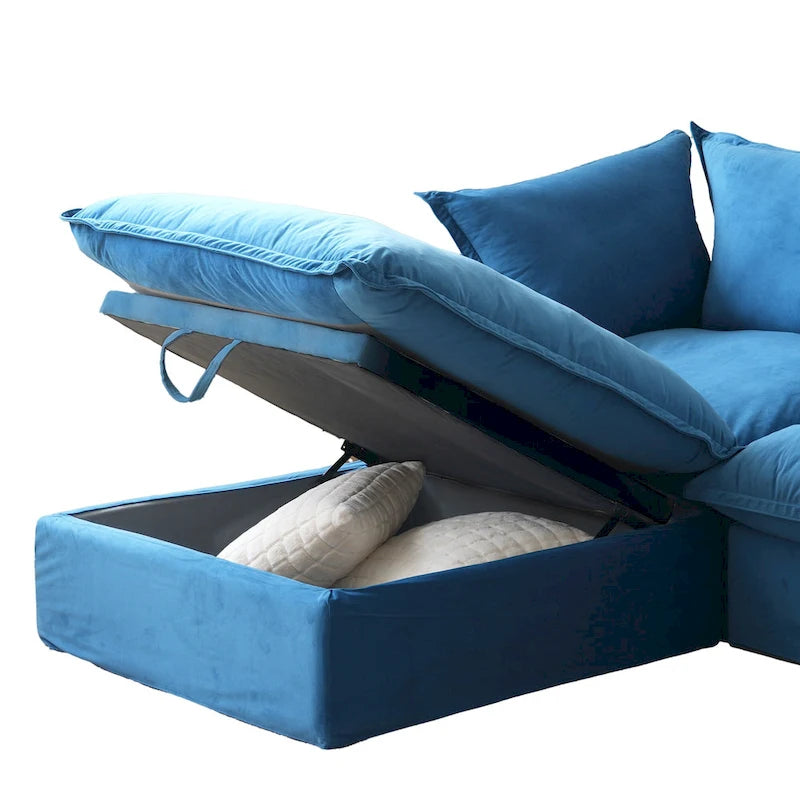 U Shape Couch Sectional for Living Room, Velvet Convertible Sectional Sofa With Ottomans