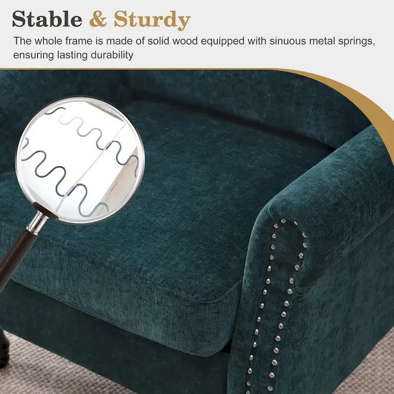 Modern Upholstered Armchair Nailhead Trim Accent Chair with Wood Legs