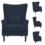 Classic Nailhead Trim Corduroy Wingback Armchair with a Lumbar Pillow and Rubberwood Legs