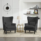 Classic Nailhead Trim Corduroy Wingback Armchair with a Lumbar Pillow and Rubberwood Legs